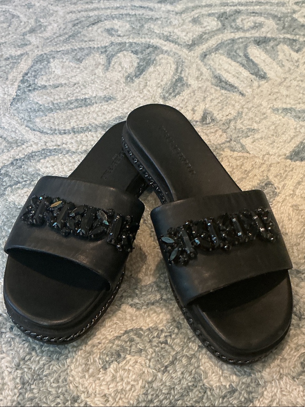 Karl Lagerfeld Black Jeweled Slide Sandals